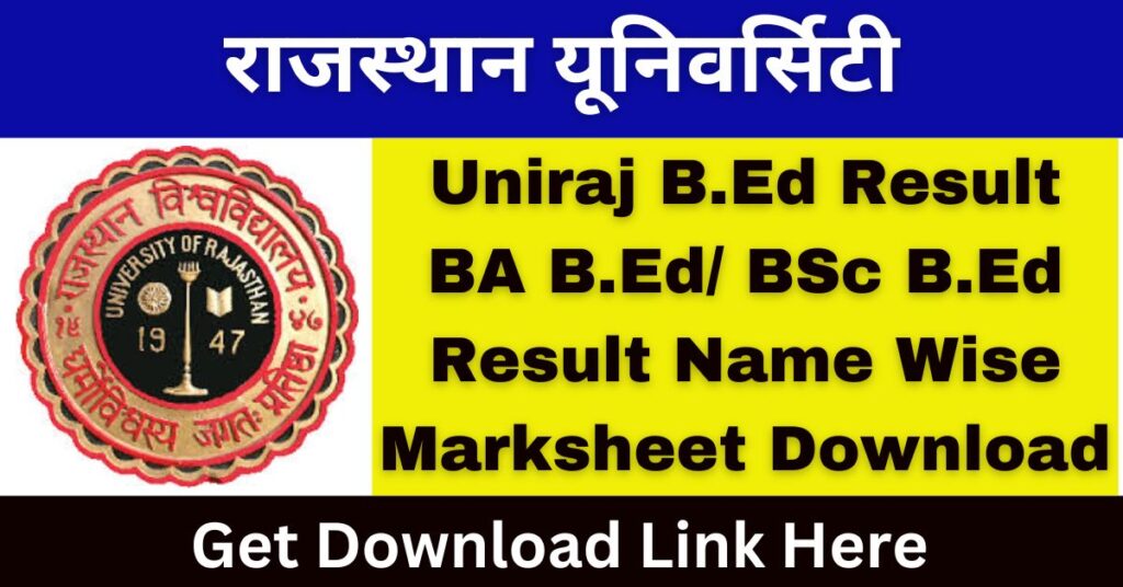 Uniraj BEd Result 2024 Rajasthan University B.Ed 1st 2nd Year Marksheet PDF